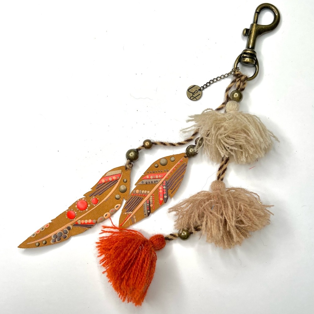 Elle Jae Gypset Beaded Feather and Tassels Handbag Charm or Keychain